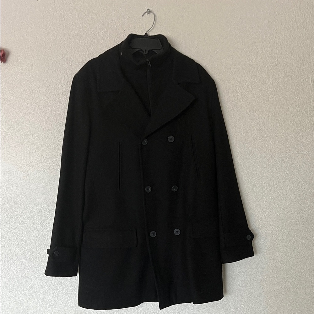 JF J.Ferrar Classic Men’s JCPenney Black Pea Coat NWOT with attached  zip vest